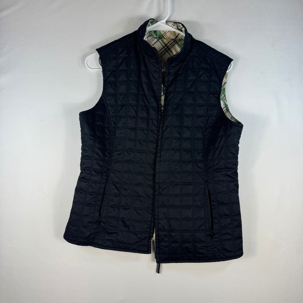 Cutter & Buck CB WindTec Quilted Vest Womens Medium Black Plaid Lined Full Zip - Picture 2 of 8